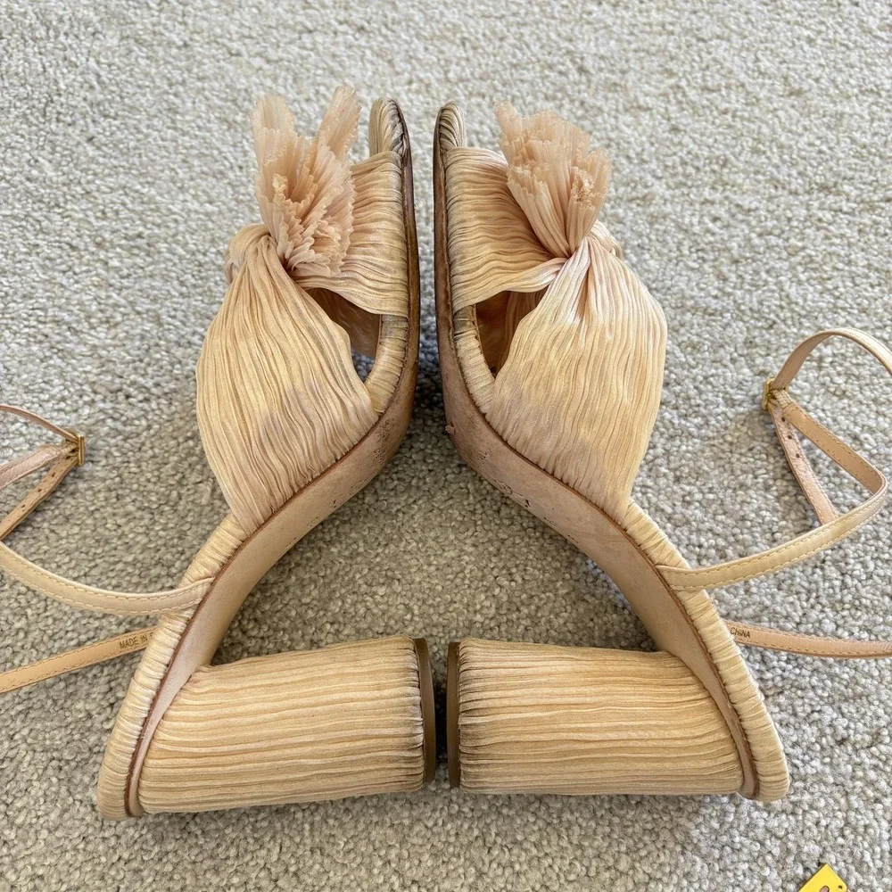 Loeffler Randall Camillia Crinkle Bow Slingback Heels Womens‎ 8.5 Gold Ivory